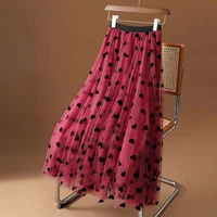 vintage high waist love heart print tulle skirt a line mesh tutu skirts womens 2022 spring summer