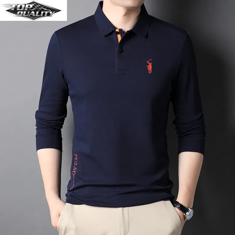 

Top Grade Cotton New Fashion Designer Brand Luxury Mens Polo Shirt With Long Sleave Plain Casual Trendy Tops Men Clothes