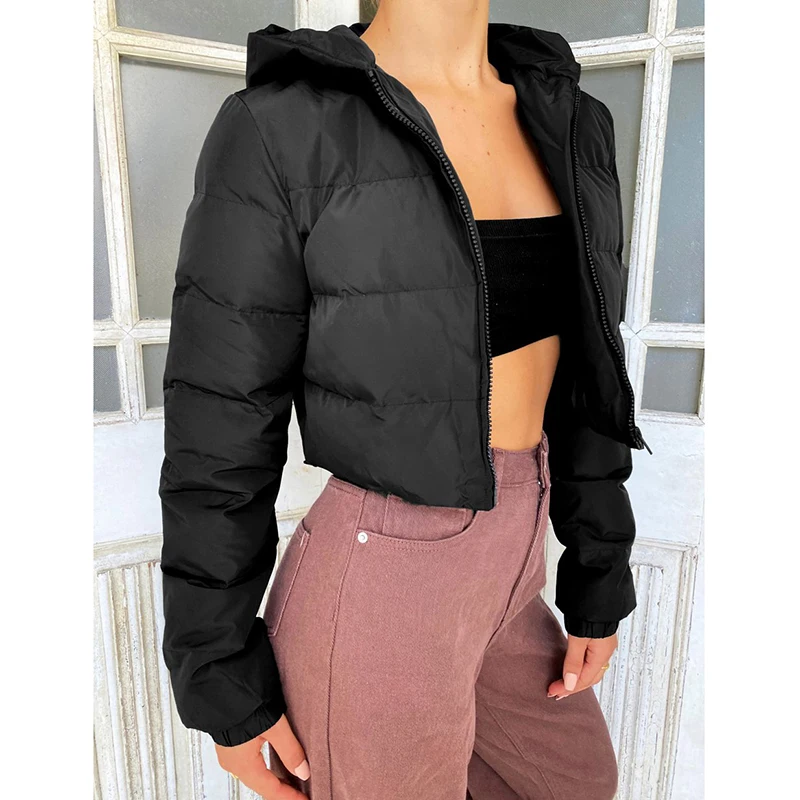 Women Outerwear Warm Long Sleeve Zipper Cropped Jacket Coat Solid Short Jacket Autumn Winter Female Puffer Jacket Parkas Mujer