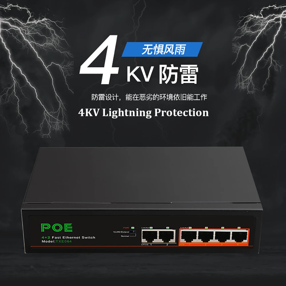 Сетевой хаб RJ45 LAN для IP-камеры/беспроводного AP/Wi-Fi маршрутизатора 4 порта + 2