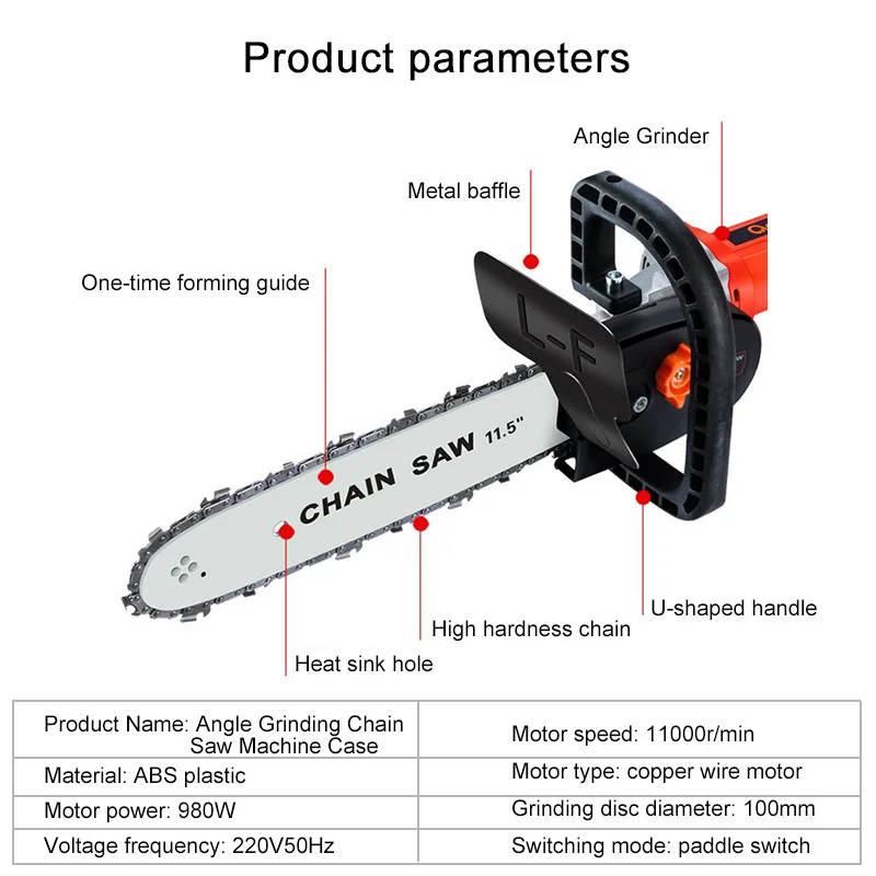 

Electric Chainsaw 11.5inch Wood Saw Electric Angle Grinder 1100w M10 Into Chain Saw Woodworking Power Tool Set
