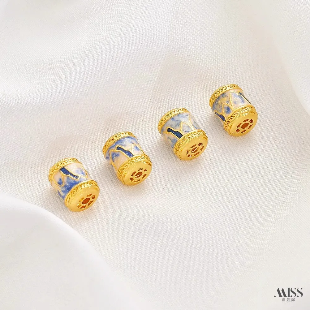 Фото Бусины-разделители Daisy с позолотой 18K, эмалью клуазоне, изображением пейзажа «Тысяча миль» и мантрой «Шесть слов», аксессуары для изготовления украшений своими руками №3
