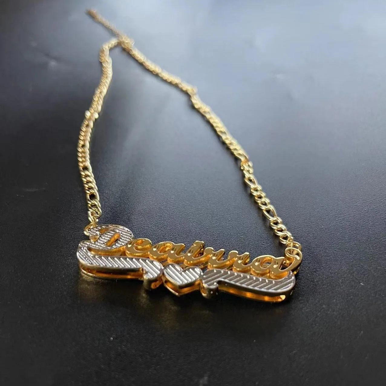 Custom Name Necklace Double Plate Name Chain Two Color Name Necklaces Stainless Steel Cuban Chain Name for Women Birthday's Gift