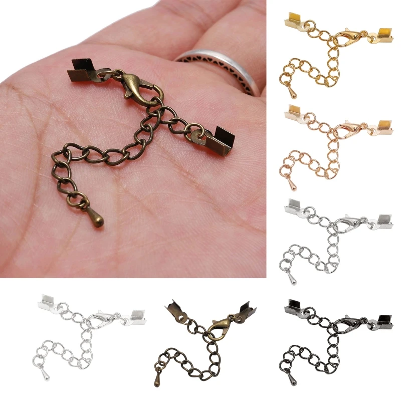 

10 Pieces Extender Chain with Cord Ends and Lobster Claw Clasp Connector for DIY Jewelry Making Bracelet Flat Type 3/4mm