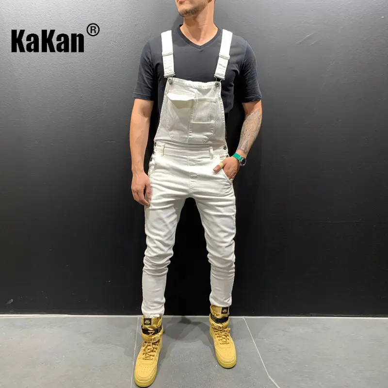 Kakan - European and American New Strap Tear Jeans Men's Wear, Youth Popular Work Suit Sling Long Jumpsuit K34-833