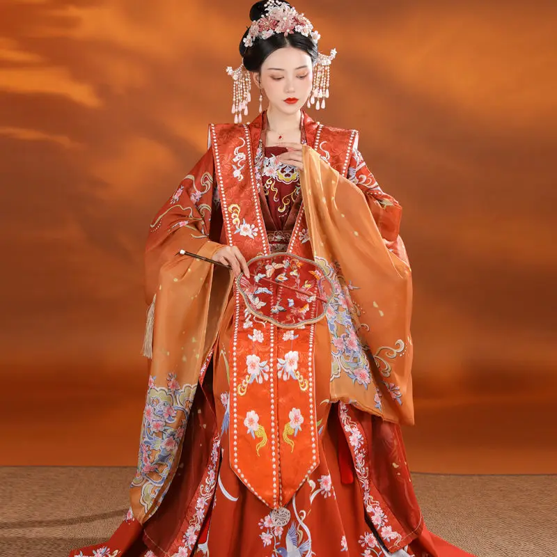 

Song Dynasty Wedding Embroidery Hanfu Women Chinese Traditional Elegant Red Full Length Dress Female Court Festival Costume