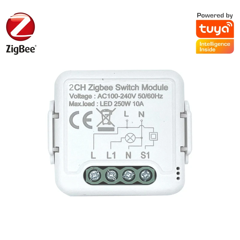 

Модуль переключателя Tuya ZigBee 3,0, 10 А, автоматический выключатель для умного дома, поддерживает двухстороннее управление, работает с приложением Smart Life Alexa Google Home