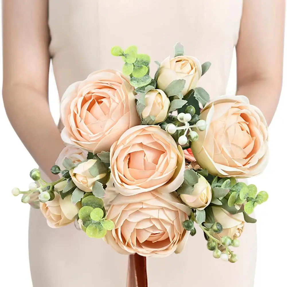 

Beautiful 10 Heads Never Fade Wedding Bride Bouquets DIY Baby Shower Centerpiece Artificial Flower Wedding Supply