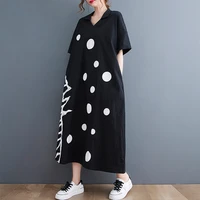 oversized fashion polka dot print shirt dress women summer casual ladies womens large size cotton long woman shirts dress