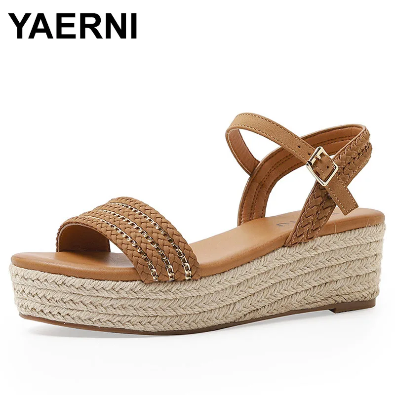 

Summer Women Buckle Sandals Handmade Hemp Rope Wedges Shoes Outdoor Leisure Anti-slip Beach Slippers Sapato Feminino Confortavel