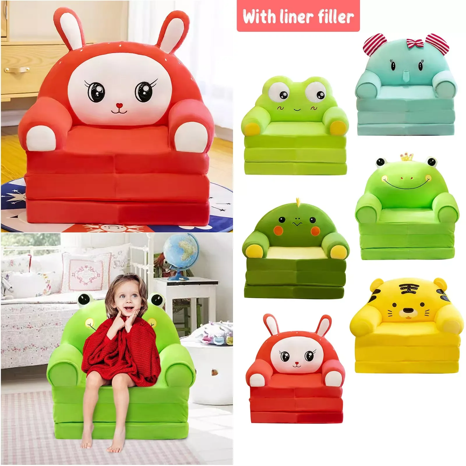 

Baby Kids Sofa with Liner Filler Cartoon Crown Seat Children Chair Neat Puff Skin Toddler Child Folding Plush Sofa Bed Case