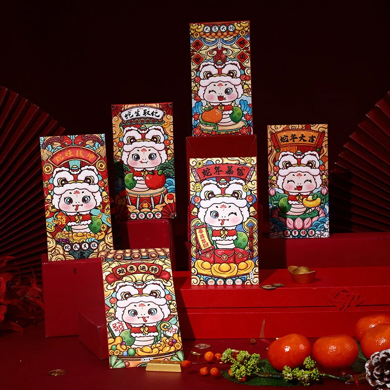 6 шт. красные конверты в виде змеи пакет денег китайский Новый год счастливые