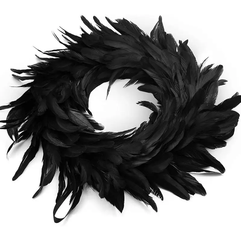 

1pcs Feathers Wreath Halloween Black Feather Wreath To Decorate The Front Door Or Home Spooky Scene Halloween Decorations