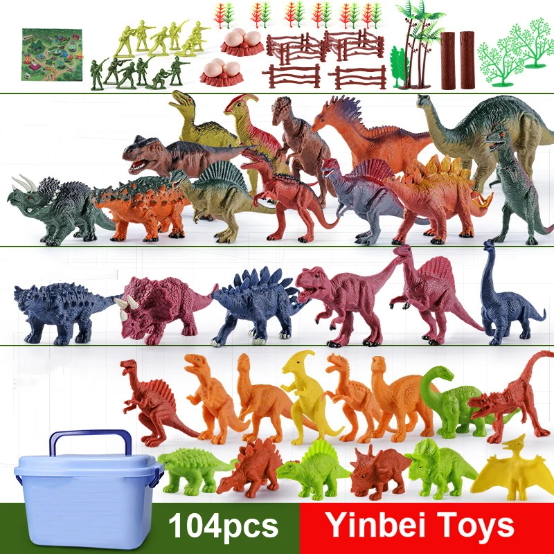 

104pcs Dinosaur Toys with 104 Realistic Dinosaur Figures, Activity Play Mat & Trees for Creating A Dino World T-rex Triceratops