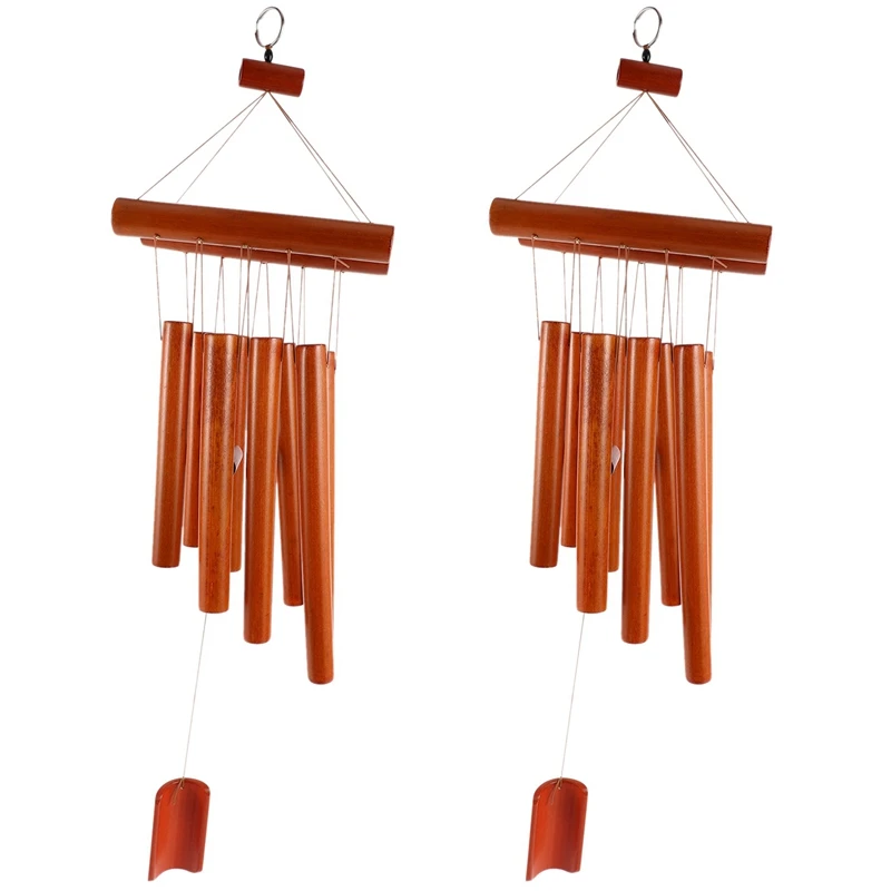 

2X Hand-Crafted Bamboo Tubes Wind Chimes Hollow Tuned Music Natural Bamboo Wind Chime With A Ladder On Top