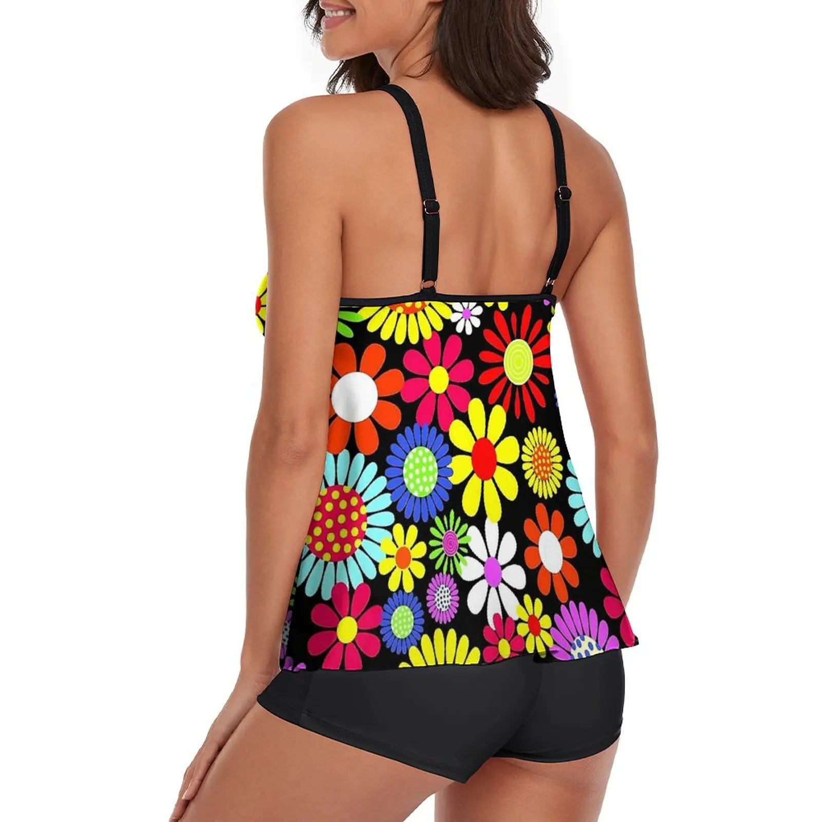 Ретро красочный цветочный купальник с принтом комплект из двух предметов