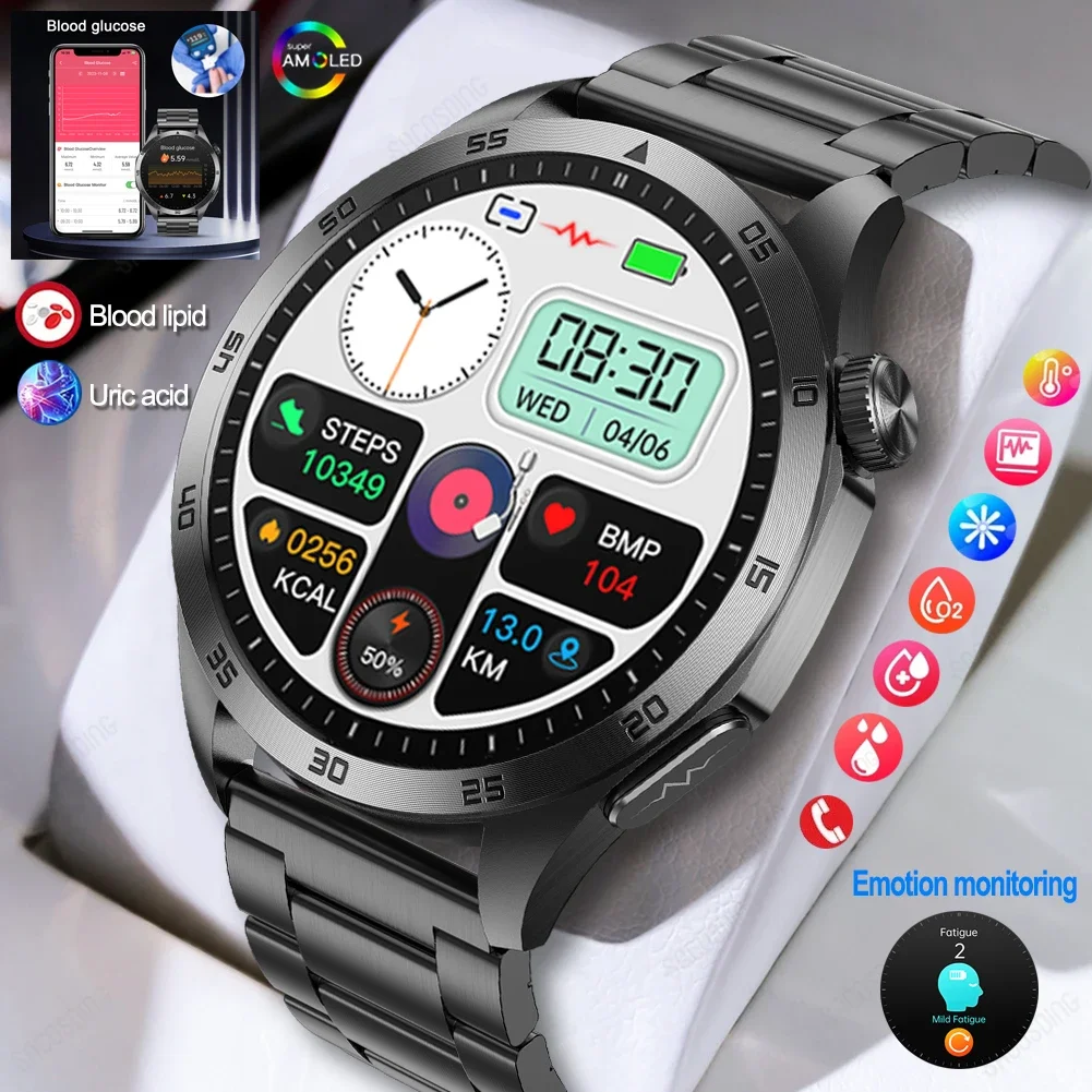 Смарт-часы AMOLED с измерением уровня сахара в крови и мочевой кислоты