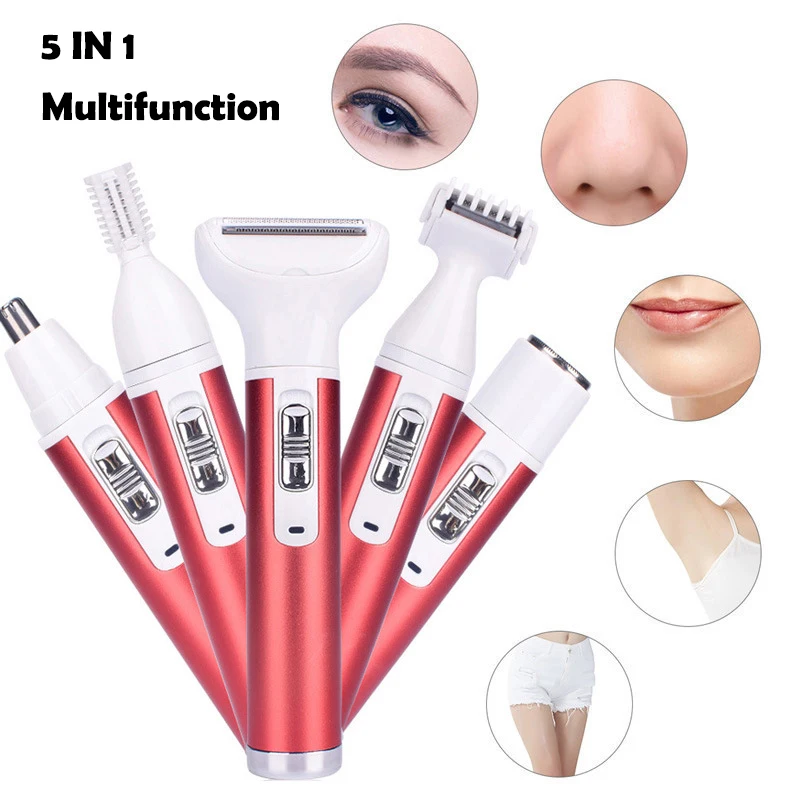 Women Epilator Electric Hair Remover 5 in 1 Rechargeable Lady  Eyebrow Shaper Leg Armpit Bikini Trimmer Shaver Nose Hair Trimmer