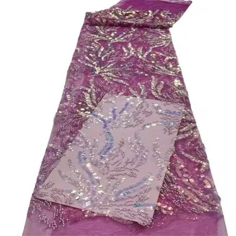 

Розовый 5 ярдов роскошная кружевная ткань ручной работы с бусинами Тяжелая вышивка блестками модная французская фотография для свадьбы