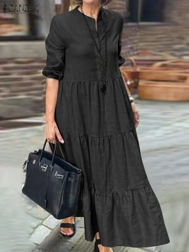 

Модные однотонные платья для женщин 2022, женское платье с рукавом 3/4 и круглым вырезом, сарафан оверсайз, винтажный халат, кафтан, праздничные...