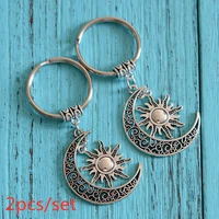 a set of 2 pieces hollow moon and sun keychain moon and sun combination keychain diy handmade gift jewelry