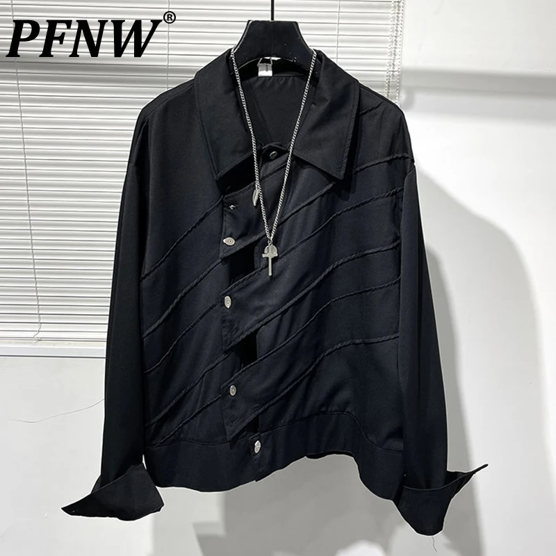 

PFNW Autumn New Men's Personality Fake Two Piece Baggy Shirt Fashion Darkwear Handsome Korean Street Niche Spliced Tops 28A3582