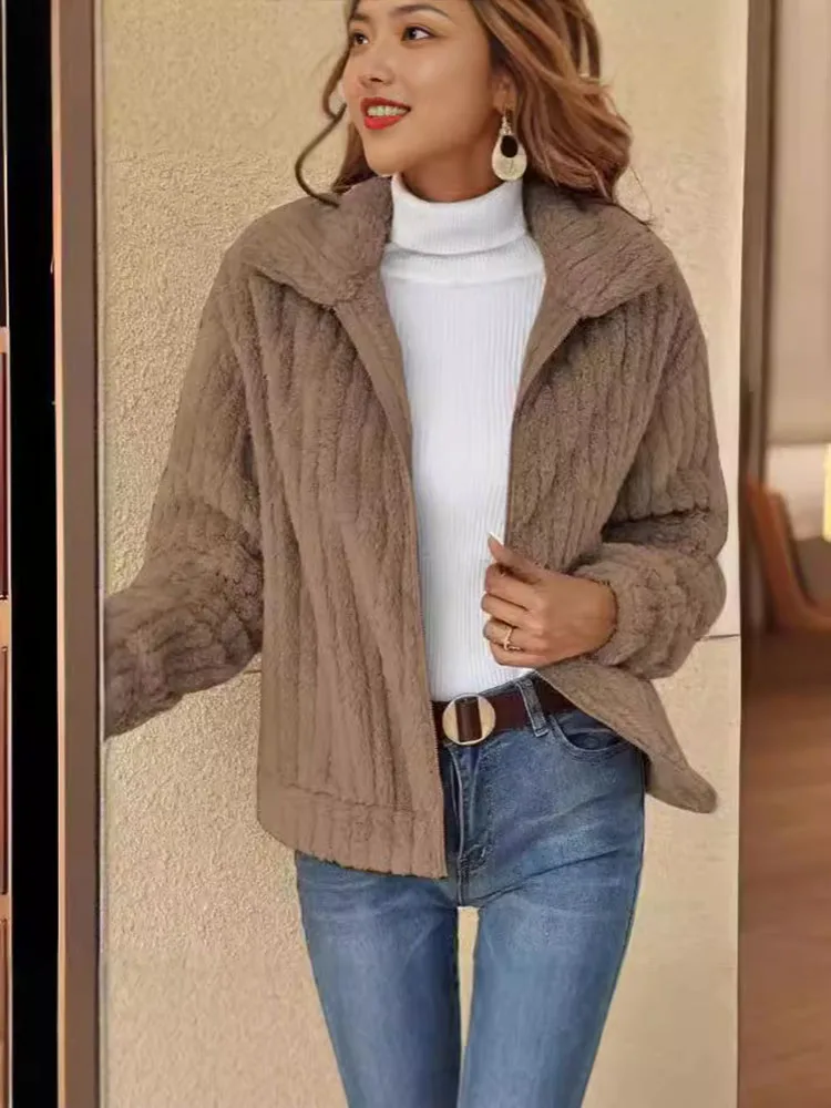 Женское мохеровое плюшевое пальто уютный Повседневный утепленный теплый