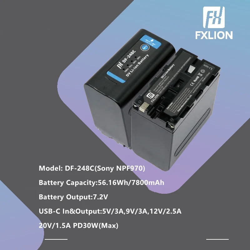 Литиевая батарея FXLION DF-248C DV для Sony NP-F с D-Tap и USB Type-C
