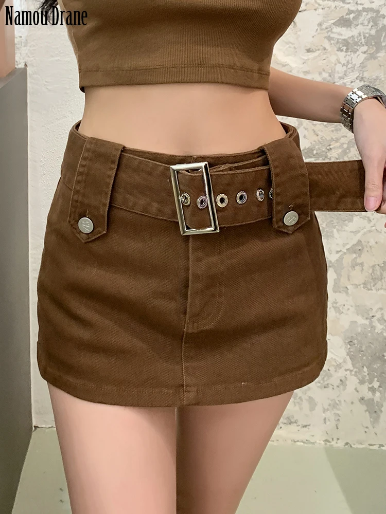 

Namou Drane 2023 Summer Clothes New Brown Sexy Spice Girl Denim Short Skirt A-line Package Hip Skirt Lined Short Skirt Ins Tide