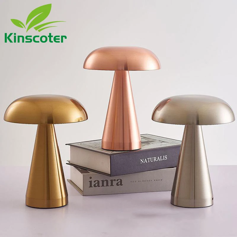 

Nordic Led Gold Table Lamp for Bar Hotel Decoration Mushroom Rechargeable Desktop Night Lights 3color Touch Switch Bedside Lamp