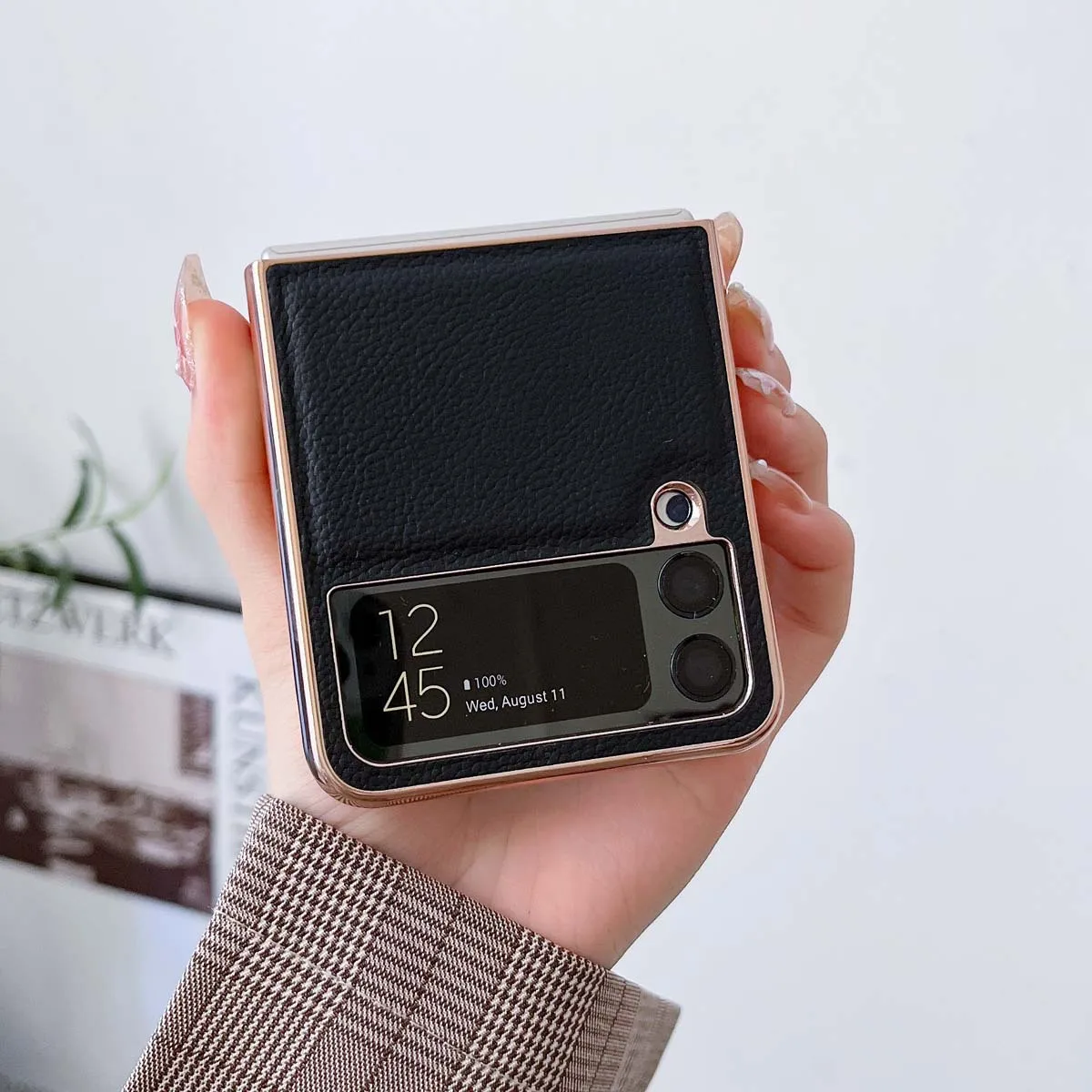 

Чехол для Samsun Galaxy Z Flip 4, Роскошный чехол из натуральной кожи с гальваническим покрытием для Galaxy Z Flip3
