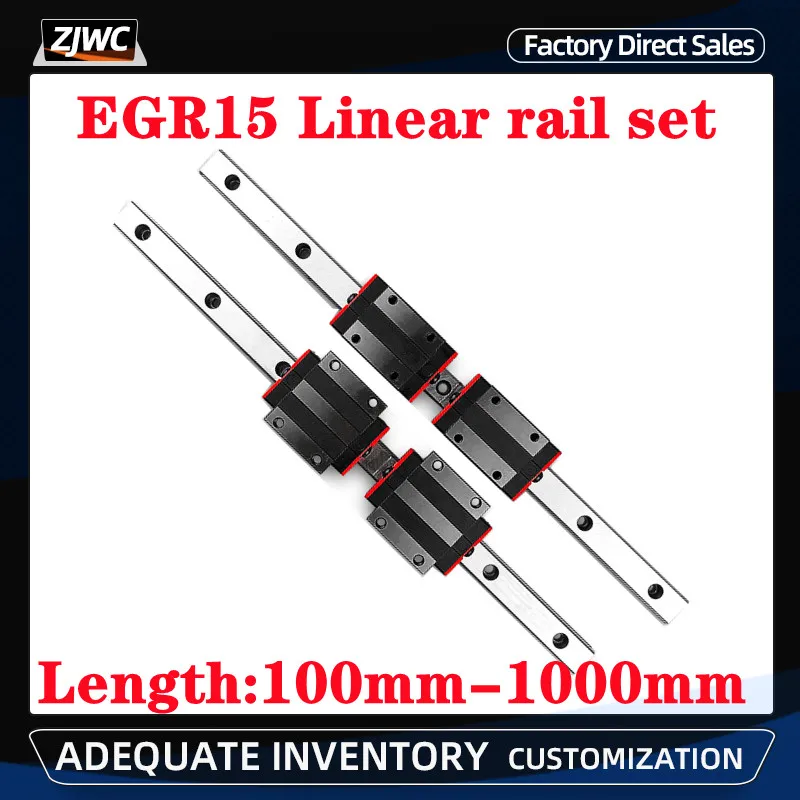 

2pcs linear rails EGR15 low assembly square linear guide+4pcs bearing blocks sliders carriges EGH15CA EGW15CC For CNC Router