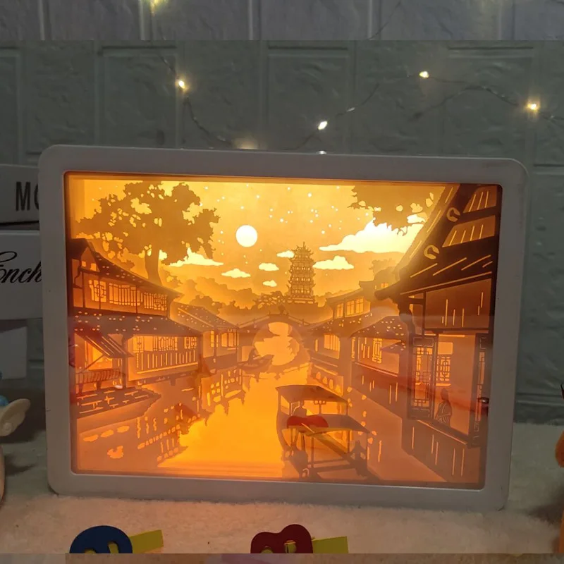 Creative Trending Antique 3D Mirror Paper-Cut Light Box Exquisite Festival Lamp  Gift  Bedroom Decoration  Night Lamp