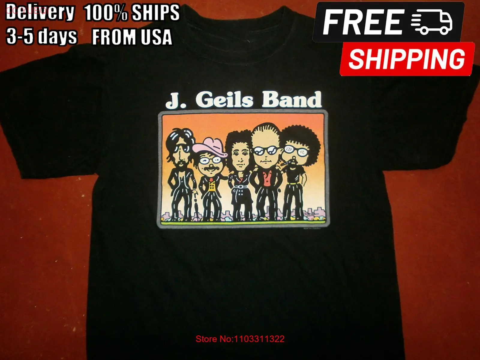 Vtg The J Geils Band Tour Концертная хлопковая черная рубашка унисекс всех размеров