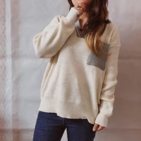 women turn down collar knitted sweaters office lady autumn winter pullovers female bottoming knitwear chest pockets