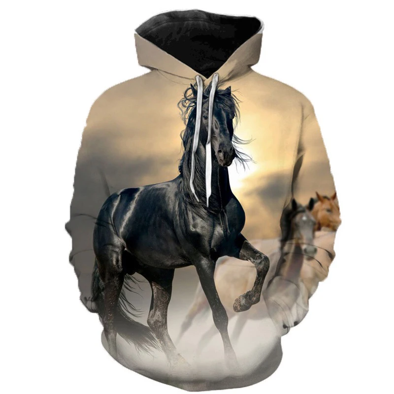 

2023 Men Women Hoodie White Horse Animal Plus Size Pullover Fashion Casual 3D Long Sleeve Hoodies Unisex Cool Sweatshirt Coat
