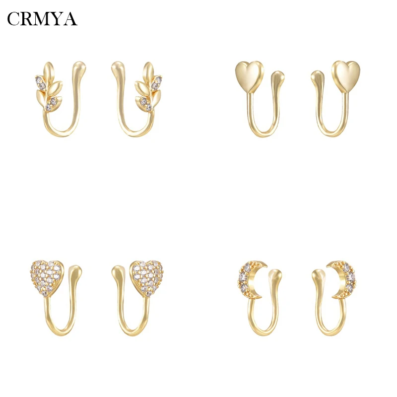 

CRMYA Gold Filled Earrings for Women Boho Style Fake Piercing Zircon Moon Heart Ear Cuff Clip Earrings 2022 Jewelry Wholesale