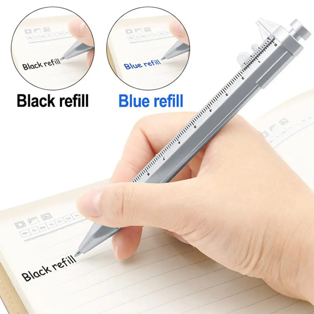 

Silver Vernier Caliper Roller Ball Pen Multifunction Stationery Ball-Point Creative School Gifts Marker Pen Black Blue Refill