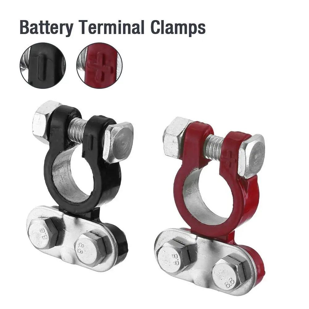 

2 Pcs Car Battery Terminal Connector Positive And Negative Pole Post Heavy-duty Clamp Clip Terminal Pile Head
