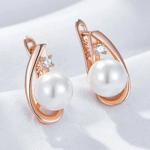 Серьги-капельки Wbmqda из меди с цирконием, розовое золото 585