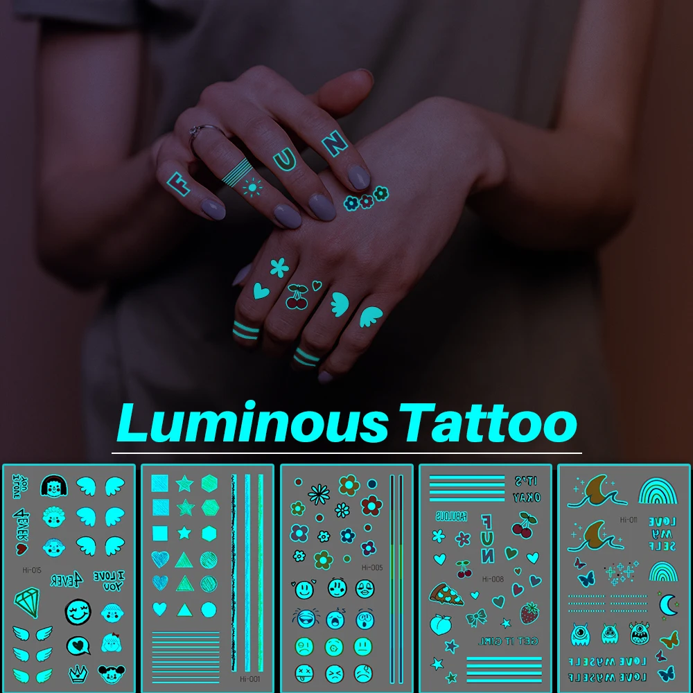 

Blue Hyuna Series Small Night Light Temporary Tattoo Stickers Cute Love Bow Knot Finger Wrist Fake Tattoo Waterproof Tattoo