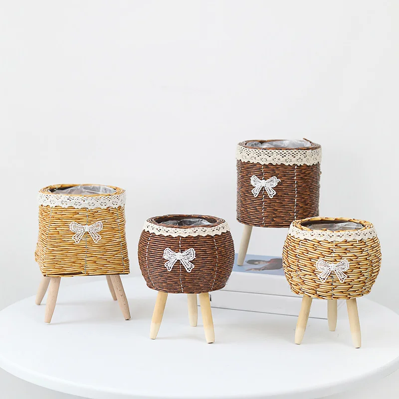 

Retro Simple Plant Stand Imitation Rattan Flower Stand Multi-scene Suitable Shelf Decoration Variety Artificial Potted Basket