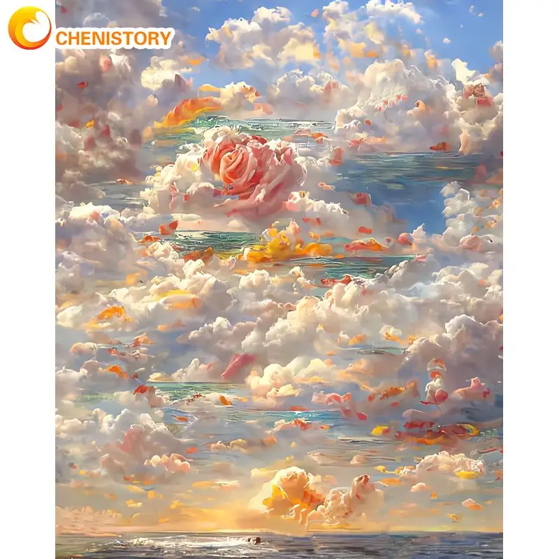 

CHENISTORY Diy Painting By Numbers Diy Crafts Cloud Rose Pictrues By Numbers For Handiwork Picture Paint Room Decors Fantasy