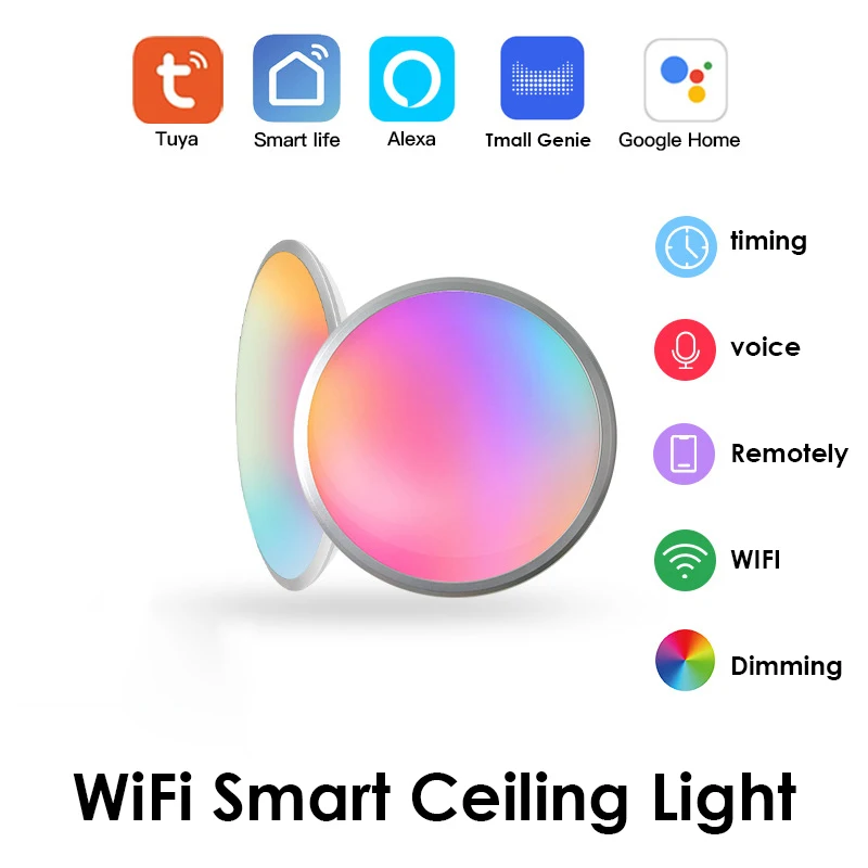 

Умный светодиодный потолочный светильник Tuya, лампа с регулируемой яркостью, RGB, теплый белый свет, с голосовым управлением через приложение, с Alexa/Google, для гостиной