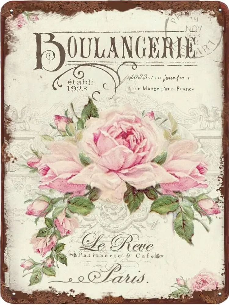 Thnkful &ampmp Blessed Rose Metl Tn Sgn Florl Vntge Wll Hngngng Decorton Holdy Brthdy Vlentne's Chrstms Tbletop