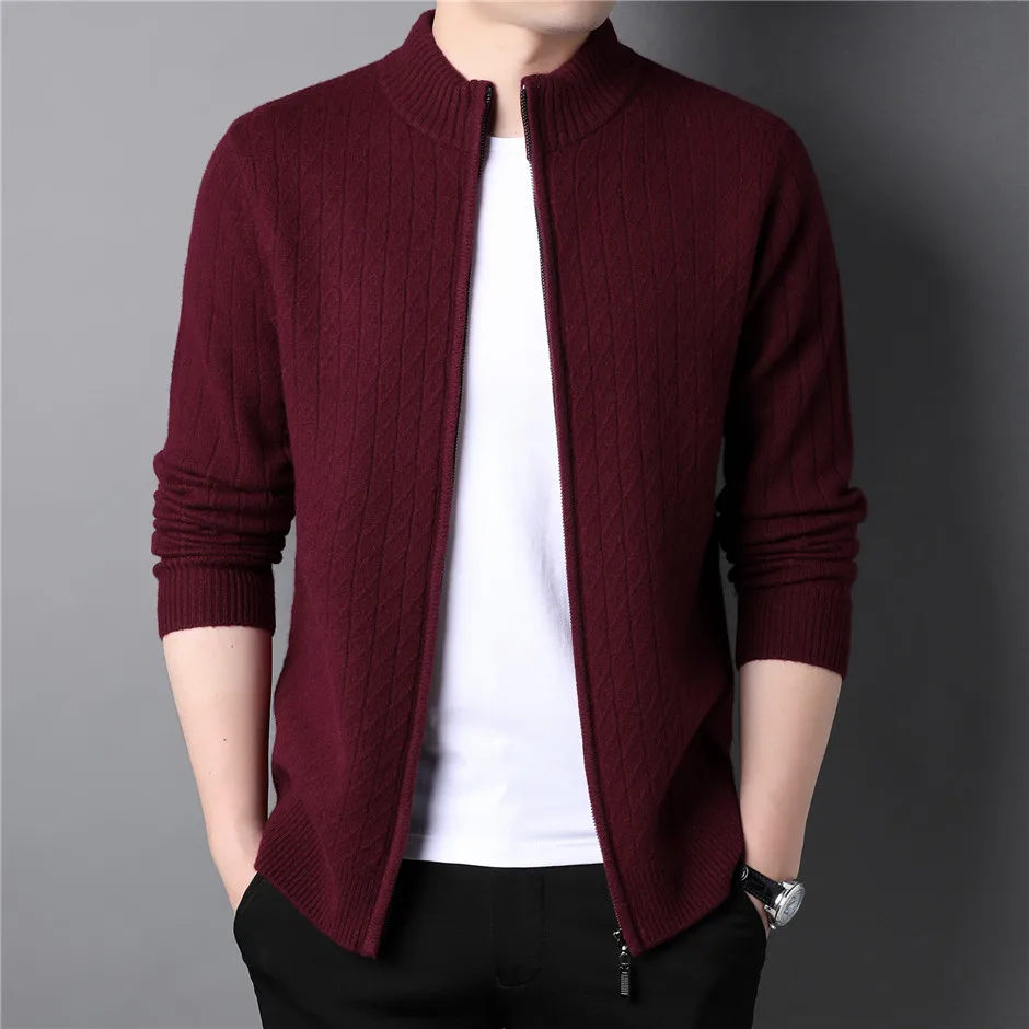 2022 New Thick Warm Winter Zipper Turtleneck Cardigan Men Clothing Fashion Casual Cashmere Merino Wool Sweater Coat