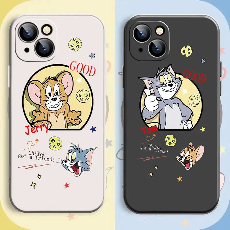 

Phone For iPhone 11 12 13 Pro MAX 6 6S 7 8 Plus 12 13 Mini X XS XR SE 2020 Silicone Cute Funny Cat And Mouse Black Cover Funda
