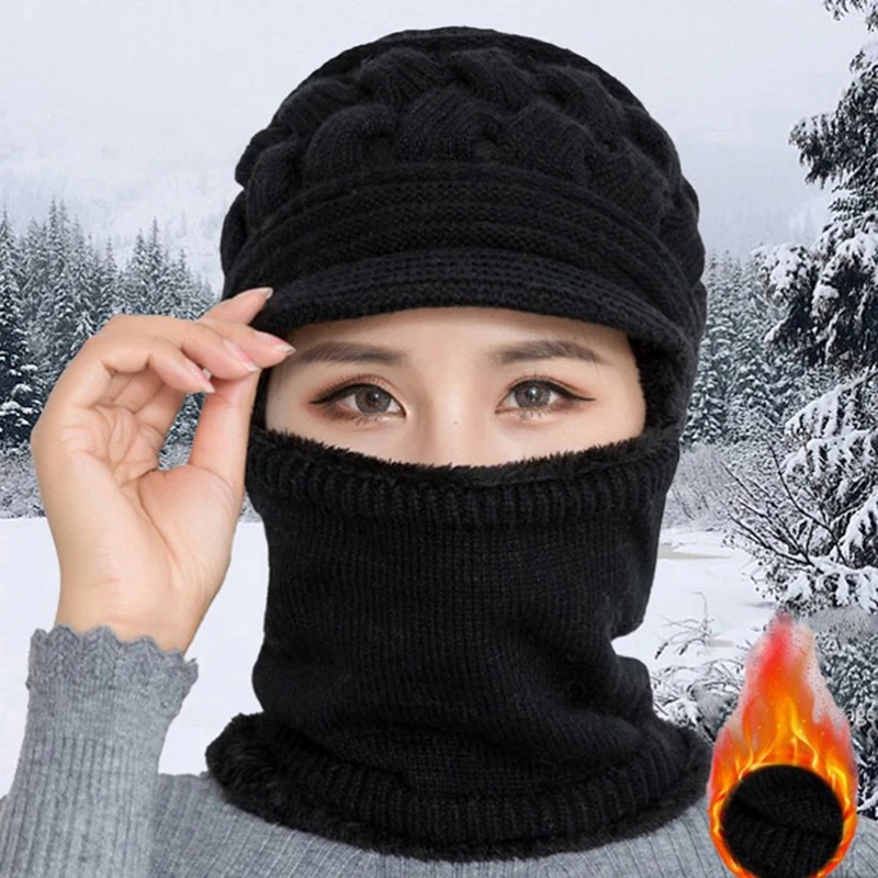 

Autumn Winter Hat + Earmuffs + Scarf Three-in-one Mother's Woolen Hat Plus Velvet Thickening Keep Warm Middle-aged Out Cycle Cap