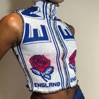 rose print crop top y2k tank top women turntleneck sleevless streetwear vest female outfits clothes 2021 fashion party clubwear
