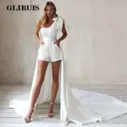 Женский короткий комбинезон со шлейфом, элегантное короткое платье невесты с открытой спиной и одним бантом на одно плечо, свадебное платье